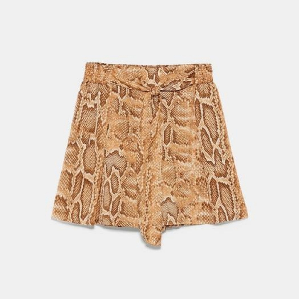Zara Brown Snakeskin Tie Front Shorts S - Picture 2 of 7